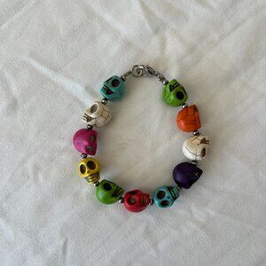 Skull Bracelet Multi Color Lobster Clasp Mexican Sugar Skulls Dia De Los Muertos